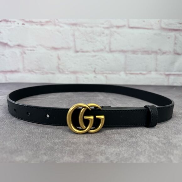 Authentic Gucci Black Leather Slim GG Marmont Belt 409417 70/28 - Picture 2 of 11